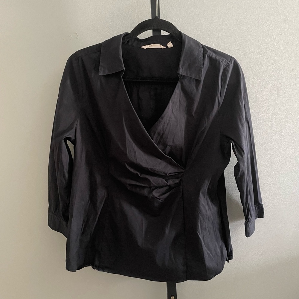 Soft Surroundings Slimline Collar Blouse Top Black Size Large